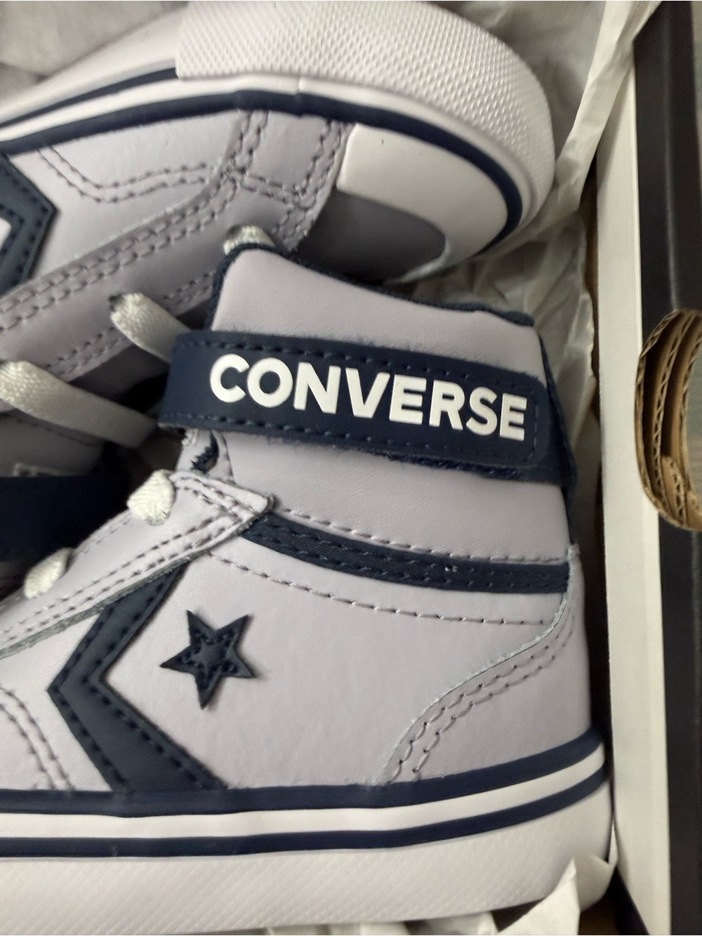 Converse Kids White & Navy High-Top Sneakers - Picture 2 of 8